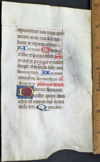 Medieval Illuminated Manuscript Lf,  Vellum,  Boh.  Deco.  Gold Init.  Psalm 8,  Ca.  1460