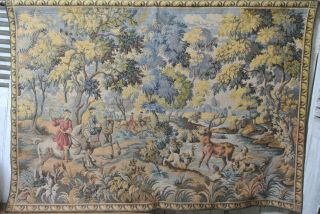 French Vintage Woven Aubusson Style Tapestry Dogs Hunt Stag Scene 41 " X 59 "