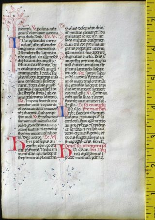 Medieval Ca.  1450 Manuscript Leaf From A Breviary,  Deco.  Handpt.  Initials Red&blue