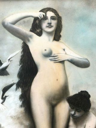 Antique Pastel Painting - Art Nouveau Ladies/Nudes - C1904 In Mission Oak Frame 10