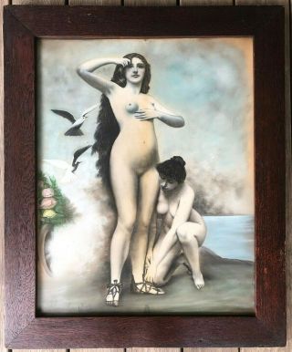 Antique Pastel Painting - Art Nouveau Ladies/Nudes - C1904 In Mission Oak Frame 3