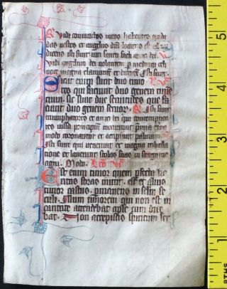 Medieval Ca.  1280 Manuscript Leaf From A Breviary,  Hndpt.  Initials In Red&blue