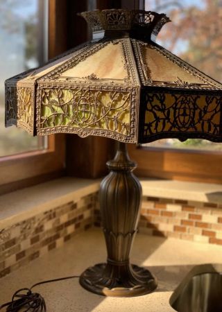 Antique Slag Glass Overlay Table Lamp