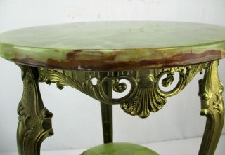 Ornate Brass Marble Two Tier Pedestal Plant Stand Side Table Hollywood regency 4