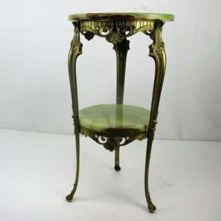 Ornate Brass Marble Two Tier Pedestal Plant Stand Side Table Hollywood regency 7