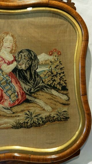 MID 19TH CENTURY NEEDLEPOINT OF A GIRL WITH HER LARGE PET DOG - c.  1860 3