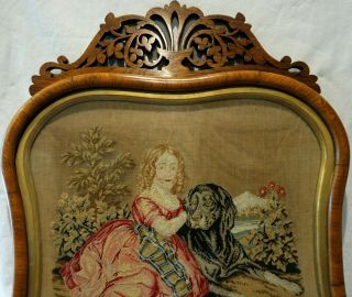 MID 19TH CENTURY NEEDLEPOINT OF A GIRL WITH HER LARGE PET DOG - c.  1860 4