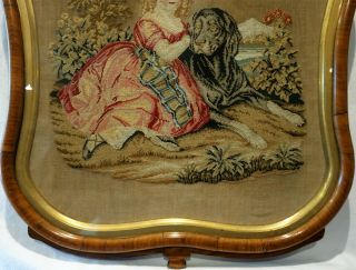MID 19TH CENTURY NEEDLEPOINT OF A GIRL WITH HER LARGE PET DOG - c.  1860 5