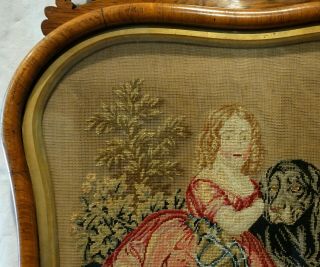 MID 19TH CENTURY NEEDLEPOINT OF A GIRL WITH HER LARGE PET DOG - c.  1860 6