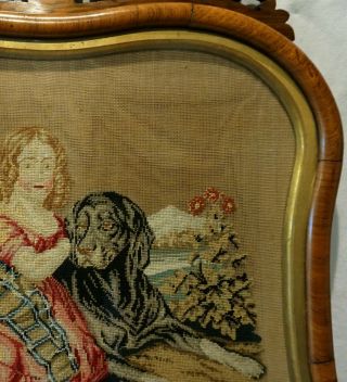 MID 19TH CENTURY NEEDLEPOINT OF A GIRL WITH HER LARGE PET DOG - c.  1860 7