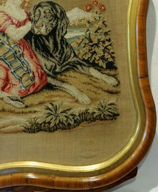 MID 19TH CENTURY NEEDLEPOINT OF A GIRL WITH HER LARGE PET DOG - c.  1860 9