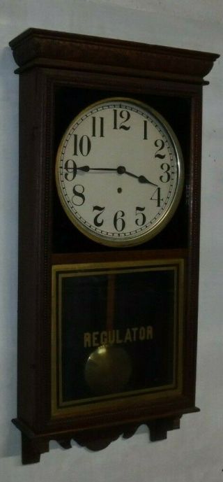 Antique Sessions U.  S.  A.  8 Day Store Regulator Clock,  Key Winsted Conn.