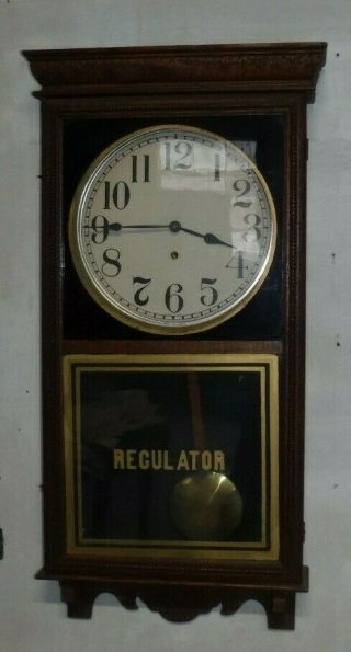 ANTIQUE SESSIONS U.  S.  A.  8 DAY STORE REGULATOR CLOCK,  KEY WINSTED CONN. 4