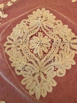 Antique Lace Netting Bedspread With Pillow Cover Battenburg Tape Lace Designs