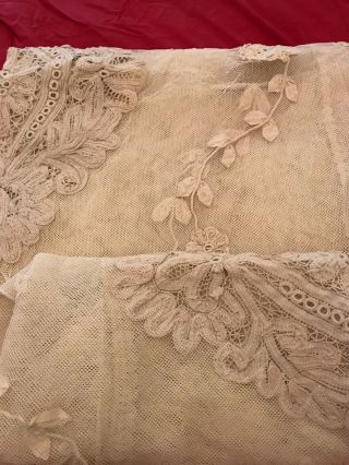 Antique Lace Netting Bedspread with Pillow Cover Battenburg Tape Lace Designs 4