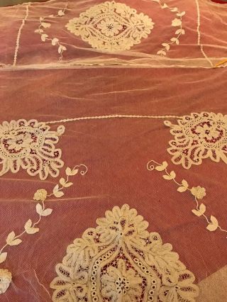 Antique Lace Netting Bedspread with Pillow Cover Battenburg Tape Lace Designs 8