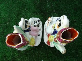 PAIR MID 19thC STAFFORDSHIRE FIGURES,  DOG,  CAT,  BEEHIVE SPILL VASE c1860s 9