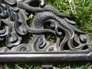 19thc CHINESE HARDWOOD DOUBLE - SIDED DRAGONS CARVING 12