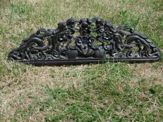 19thc CHINESE HARDWOOD DOUBLE - SIDED DRAGONS CARVING 2