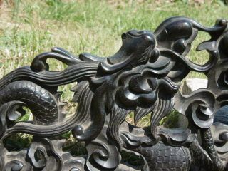 19thc CHINESE HARDWOOD DOUBLE - SIDED DRAGONS CARVING 4