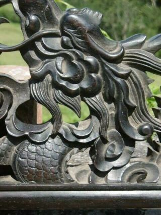 19thc CHINESE HARDWOOD DOUBLE - SIDED DRAGONS CARVING 7
