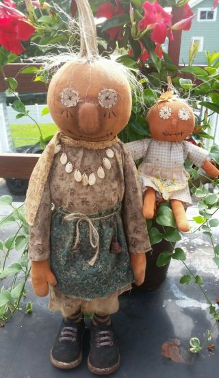 Primitive Standing Pumpkin Doll With Real Dried Stem Halloween Harvest Fall