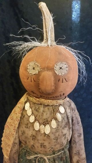 Primitive Standing Pumpkin Doll with Real Dried Stem Halloween Harvest Fall 3