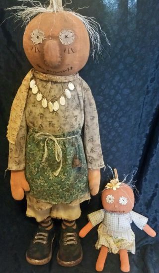 Primitive Standing Pumpkin Doll with Real Dried Stem Halloween Harvest Fall 4