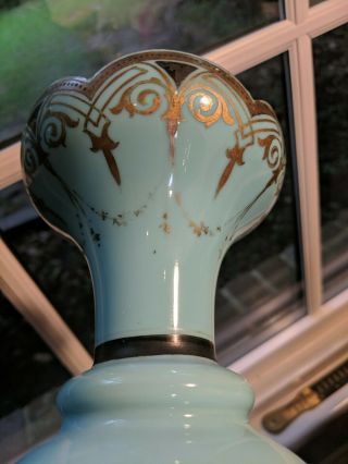 GORGEOUS VICTORIAN AESTHETIC MOVEMENT 2 VASES FLORAL BIRDS BEES ROBIN ' S EGG BLUE 7