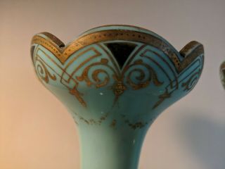 GORGEOUS VICTORIAN AESTHETIC MOVEMENT 2 VASES FLORAL BIRDS BEES ROBIN ' S EGG BLUE 8