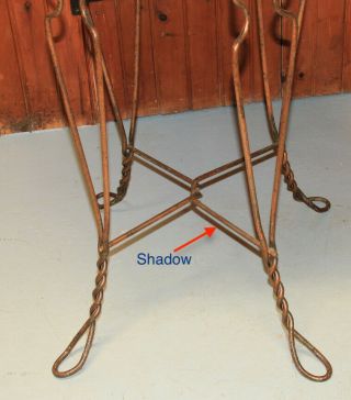 Ice cream parlor table and 2 chairs circa 1920 - twisted wrought iron - oak table 9
