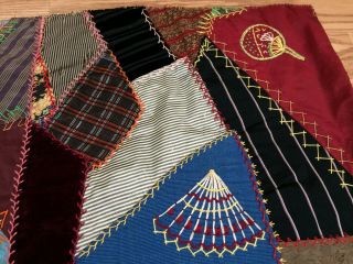 Victorian Crazy Quilt 1893 Dated Signed Embroidery Silks Brocades Velvet 22 X 55 11