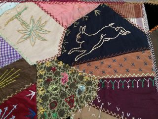 Victorian Crazy Quilt 1893 Dated Signed Embroidery Silks Brocades Velvet 22 X 55 12