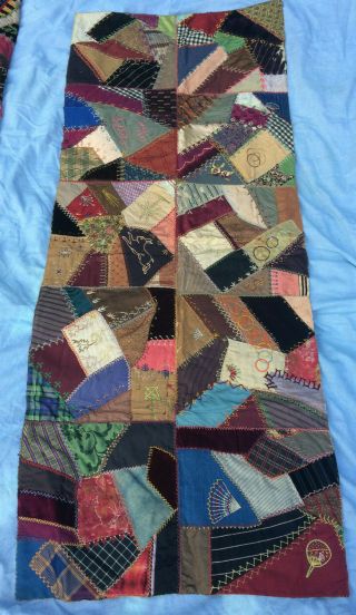 Victorian Crazy Quilt 1893 Dated Signed Embroidery Silks Brocades Velvet 22 X 55 2