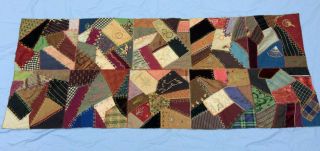 Victorian Crazy Quilt 1893 Dated Signed Embroidery Silks Brocades Velvet 22 X 55 3