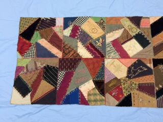 Victorian Crazy Quilt 1893 Dated Signed Embroidery Silks Brocades Velvet 22 X 55 4
