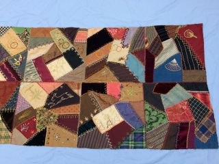 Victorian Crazy Quilt 1893 Dated Signed Embroidery Silks Brocades Velvet 22 X 55 5