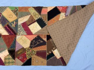 Victorian Crazy Quilt 1893 Dated Signed Embroidery Silks Brocades Velvet 22 X 55 6