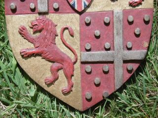 HERALDIC OAK CARVED PAINTED CREST WITH LIONS & CROSS C.  1920 8