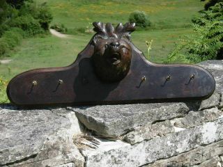 MAGNIFICENT 19thc BLACK FOREST OAK CARVED PEDIMENT WITH BEAR HEAD C.  1870 2