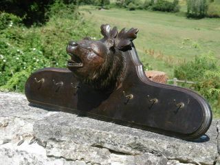 MAGNIFICENT 19thc BLACK FOREST OAK CARVED PEDIMENT WITH BEAR HEAD C.  1870 6