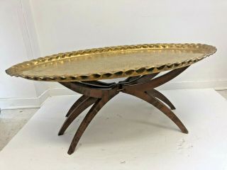 Vintage Wood Coffee Table Scalloped Brass Vintage Hollywood Regency Boho Chic 60