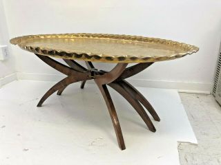 Vintage WOOD COFFEE TABLE Scalloped Brass vintage hollywood regency boho chic 60 4