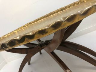 Vintage WOOD COFFEE TABLE Scalloped Brass vintage hollywood regency boho chic 60 5