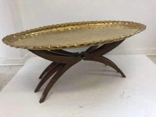 Vintage WOOD COFFEE TABLE Scalloped Brass vintage hollywood regency boho chic 60 8