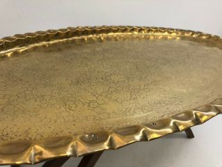 Vintage WOOD COFFEE TABLE Scalloped Brass vintage hollywood regency boho chic 60 9