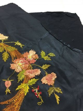 Antique Embroidery Black Silk Religious Cross Floral 10