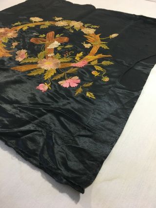 Antique Embroidery Black Silk Religious Cross Floral 5