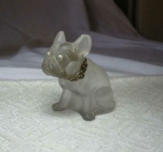 Antique Czech Frosted Glass French Bulldog Dog Figurine Art Deco 1920s Enamel