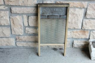 Vintage Washboard Soap Saver Glass Wood National Washboard Co.